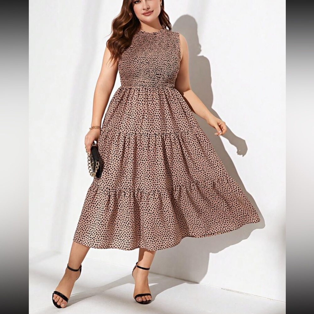 Rose All Over Print Shirred Ruffle Hem Dress - Picture 9 of 13